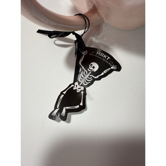 Market Finds Hand Painted Pink Coffee Cup Mug Skulls Skeleton Halloween NWT - Picture 7 of 7